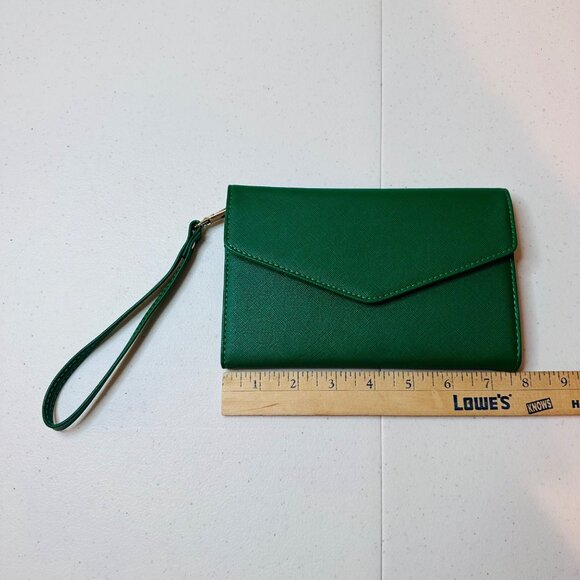 RFID Blocking Green Wallet Clutch Wristlet with Snap closure Multiple Card Slots - Picture 8 of 11
